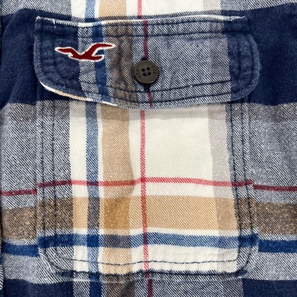 Hollister California Plaid Flannel Shirt‎ Long Sleeve Mens Size M Blue Tan White - Picture 2 of 7